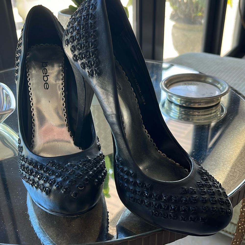 Bebe Black Heel black rhinestones studs  size 6